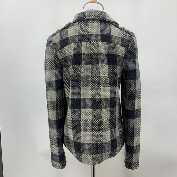 Billabong Pea Coat Blazer Womens M Medium Multi Checkered Wool Blend Button Up - Picture 3 of 12